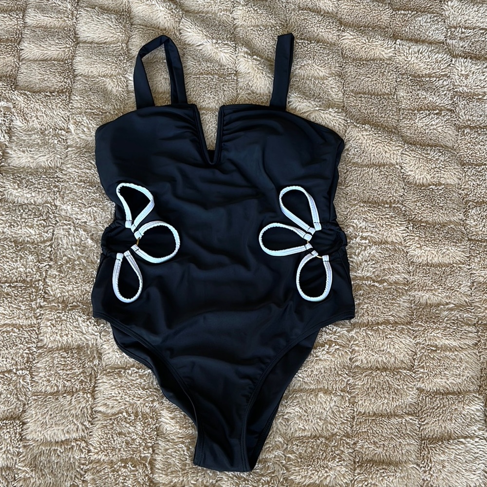 Black Swimsuit with White Accents